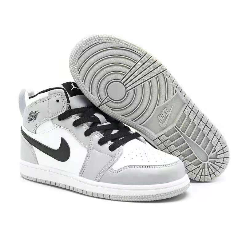 Youth Running Weapon Air Jordan 1 White/Grey Shoes 002